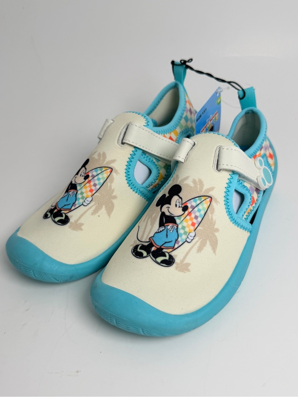 Kids Water Shoes in Cream and Light Blue with Surf Character